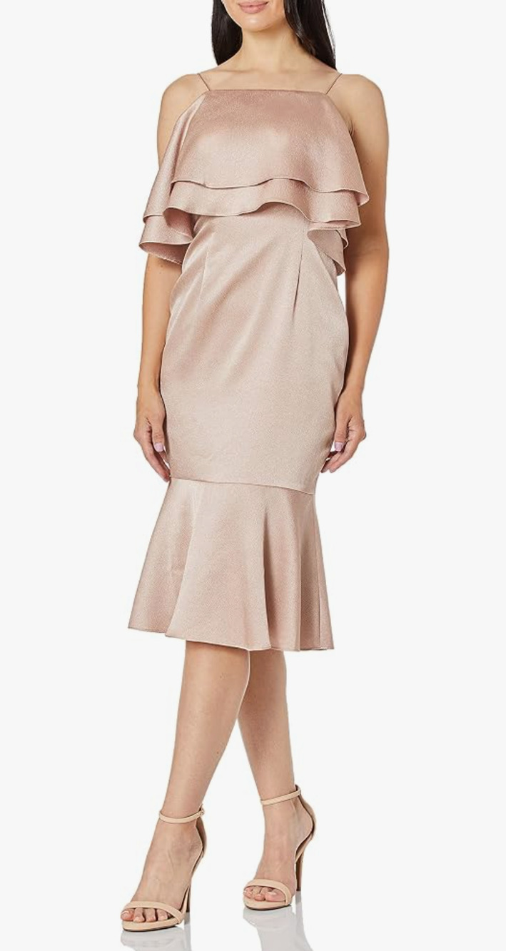 Aiden Mattox pink metallic satin ruffled tulip dress Size 4 Cocktail Coquette